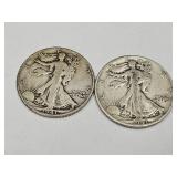 2- 1941S Walking LIberty Half Dollar Silver Coins