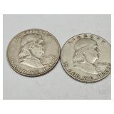 2- 1948 Franklin Silver Half Dollar Coins