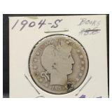 1904 S Silver Barber Half Dollar Coin