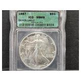 Graded 1987 Silver Eagle Dollar Coin MS 69