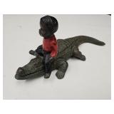 Cast Iron Alligator with Boy 10" L Black Americana
