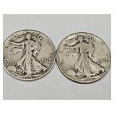 2- 1941 Walking LIberty Silver Half Dollar Coins