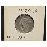 1920 D Silver Walking Liberty Quarter