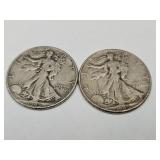 2- 1945 Walking LIberty Silver Half Dollar Coins