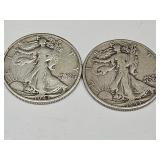 2- 1943 Walking Liberty Silver Half Dollar Coin