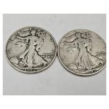 2- 1942 S Walking Liberty Silver Half Dollar Coin