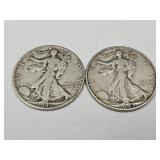 2- 1947 D Walking LIberty Silver Half Dollar Coins