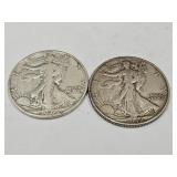 2- 1942 D Walking LIberty Silver Half Dollar Coins