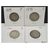 4- 1898, 99, 1900, 01 Barber Silver Quarters