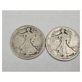 2- 1916 D  Walking LIberty Silver Half Dollar