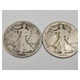 2- 1916  D Walking LIberty Silver Half Dollar