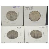 4- 1928 Standing Liberty Silver Quarters