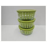 3 Green Pyrex Bowls With Lids Polka Dot