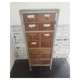 Wood & Metal  13 Drawer Cabinet 16.5 x 43" h