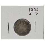 1853 SeatedLiberty  Silver Dime with Arrows