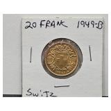 20 Frank Switz 1949 B Gold Coin