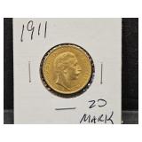 1911  20 Mark  German Gold Coin