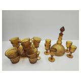 Amber Tiara Ware Decanter, Stem Ware, Cups& Sauces