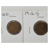 2- 1912 D Wheat Pennies