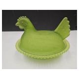 Vintage Ind. Glass Limne Green Satin Hen on Nest