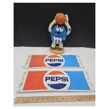 18"L Pepsi Metal Signs & M&M Candy Dispenser