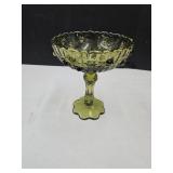 Vintage Green Glass Compote 7 1/2"H