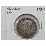 Sweden 1930 1 KR Silver Coin