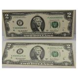 Two -$2 Bills,  Both 2003 A Series . UNC