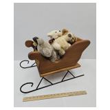 Wooden Sleigh 23" w/4 Bears 1 Smithsonian 9"-14"