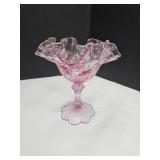 Vintage Fenton cranberry footed rose compote