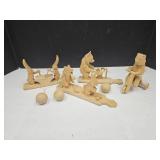 4 Hand Carved Wood Folk Art Animitated Toys