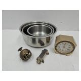 Howard Miller Clock, Brass & Stainless Bowls