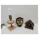 Vintage German Thermometer & Cuckoo clock & light