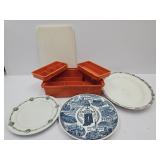 Tupperware With Inserts & Vintage Platters