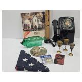 Rotary Dial Telephone, Flag, Bank, Phone Book +