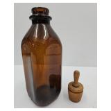 Amber Glass Quart Bottle & Mini Butter Stamp