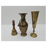 Brass Vases & Brass Bell See Size