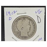 1912 D Barber Silver Half Dollar