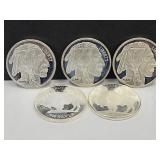 5- 1 Troy Ounce Silver Rounds