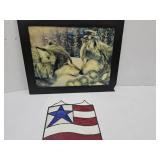 8" Wide Stained Glass Flag 3D Wolf Picture