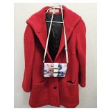 Red Wool Coat sz 16 & Shoulder Strap Purse