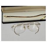 Vintage12 Kt. GF Eye Glasses & Crystal Bracelet