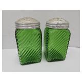 2 Vintage Green Salt & Pepper Shakers