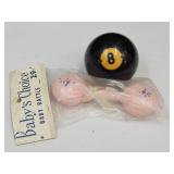 NOS Baby Rattle & 8 Ball Pool Ball