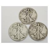 3 Silver Walking Liberty Half $ 1944, 46, 47D