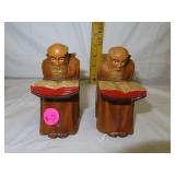 Pair of Hand Carved Wood Monk Bookends