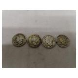 4 Silver Mercury Head Dimes 1912 - 1941 - 1942 -