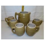 Antique UHL Pottery Co - Pitcher & 5 Mugs