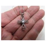 925 Silver Cross Pearl Cage Necklace