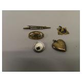 Assorted Vintage Pins (1=Sterling & Heart Locket=